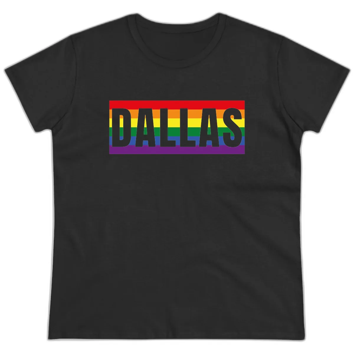 Dallas Pride Rainbow Flag Ladies Tee in Black