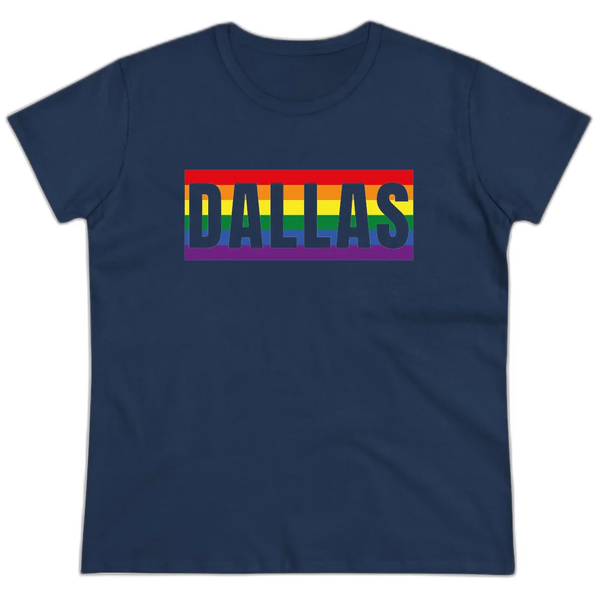 Dallas Pride Rainbow Flag Ladies Tee in Navy