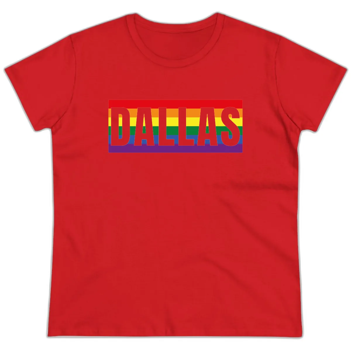 Dallas Pride Rainbow Flag Ladies Tee in Red