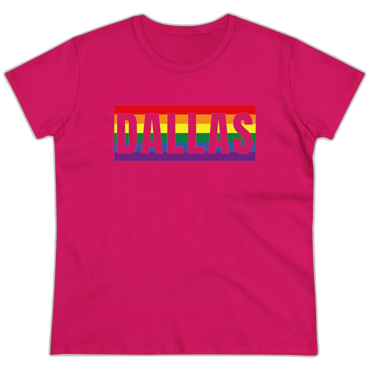 Dallas Pride Rainbow Flag Ladies Tee in Heliconia