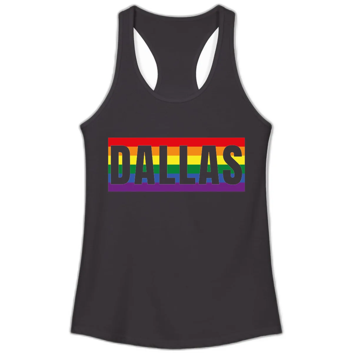 Dallas Pride Rainbow Flag Ladies Tank in Black