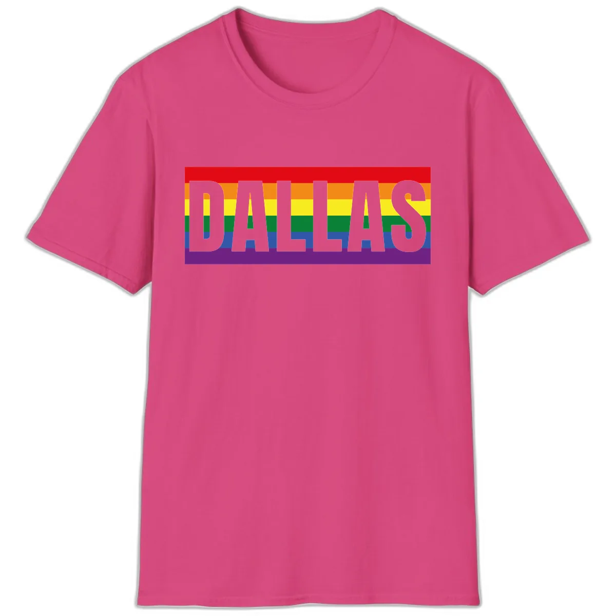 Dallas Pride Rainbow Flag T-Shirt in Heliconia