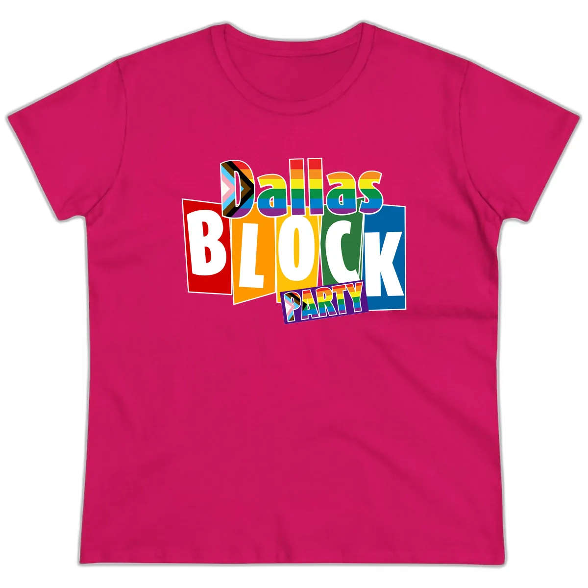 Dudes Block Party Pride Ladies Tee in Heliconia
