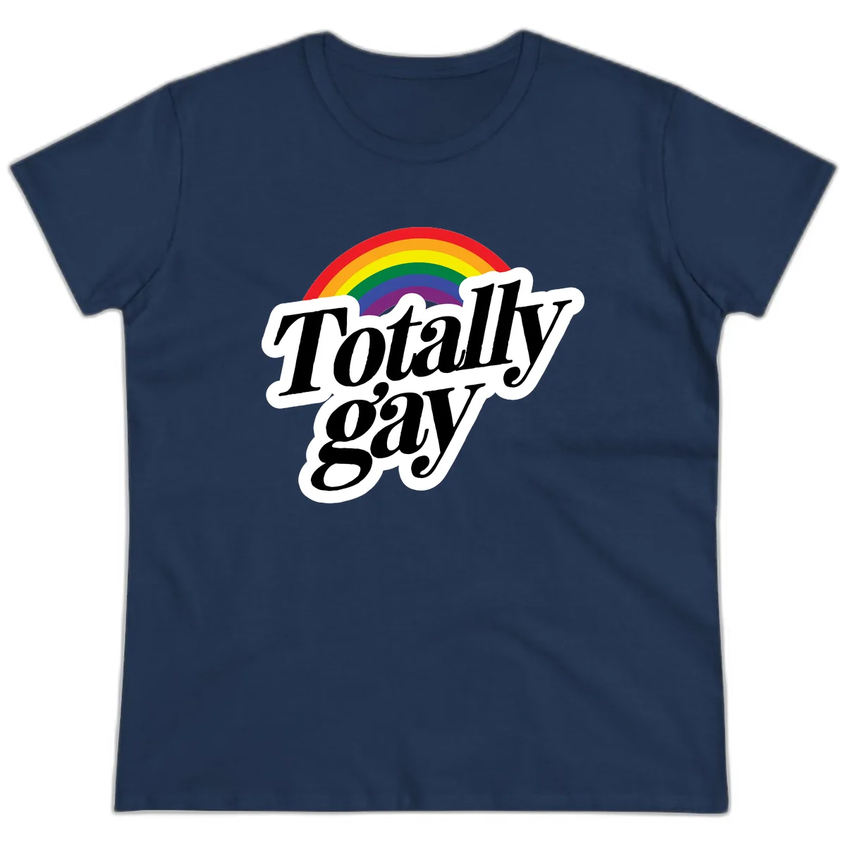 Totally Gay Pride Rainbow Ladies Tee in Navy