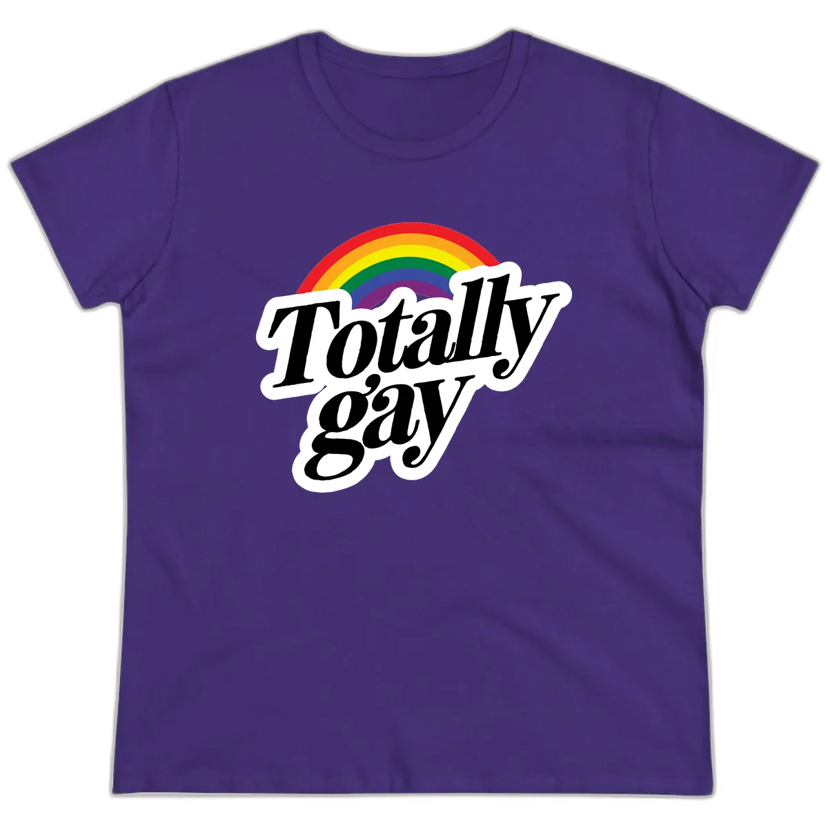 Totally Gay Pride Rainbow Ladies Tee in Purple