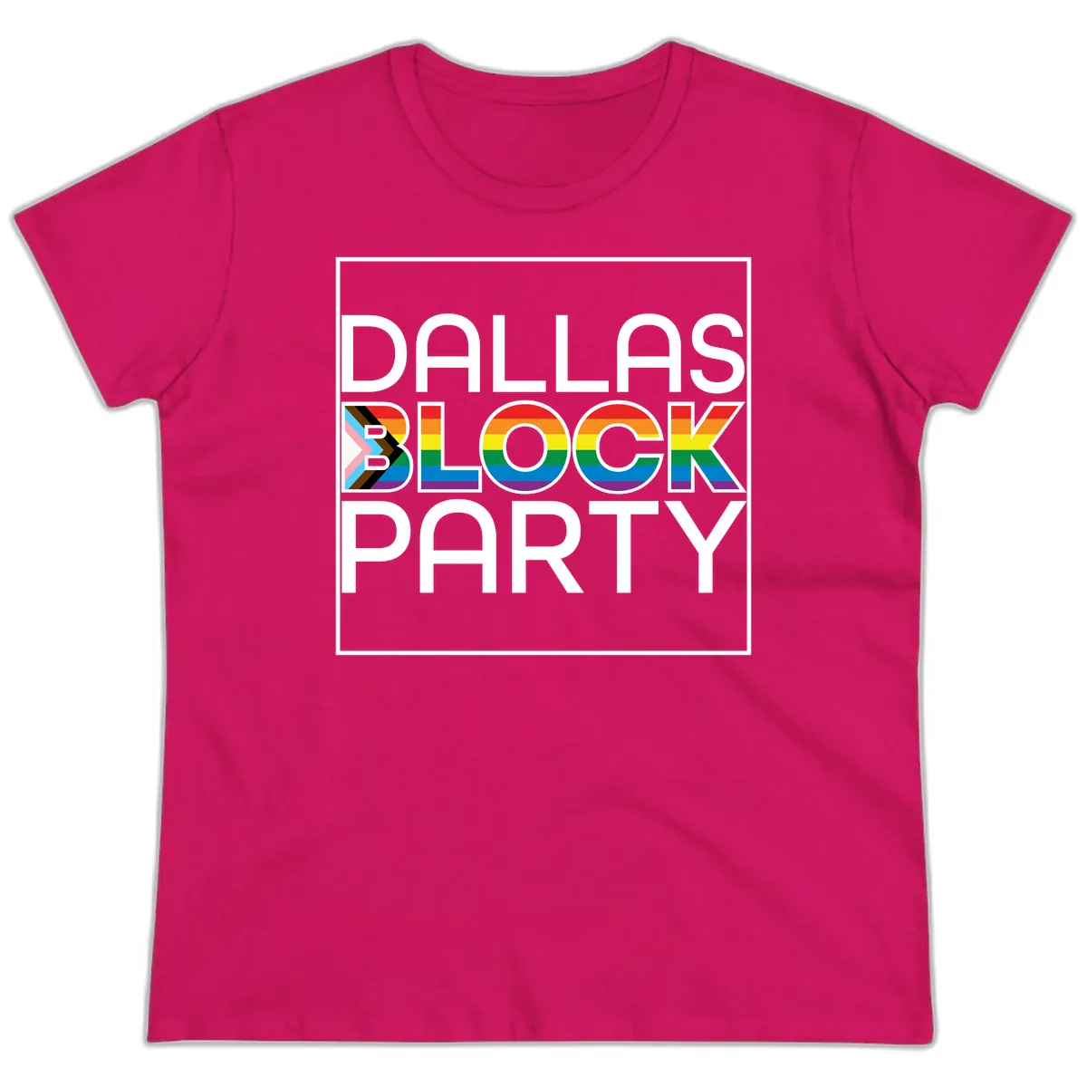 Dallas Block Party Pride Ladies Tee in Heliconia