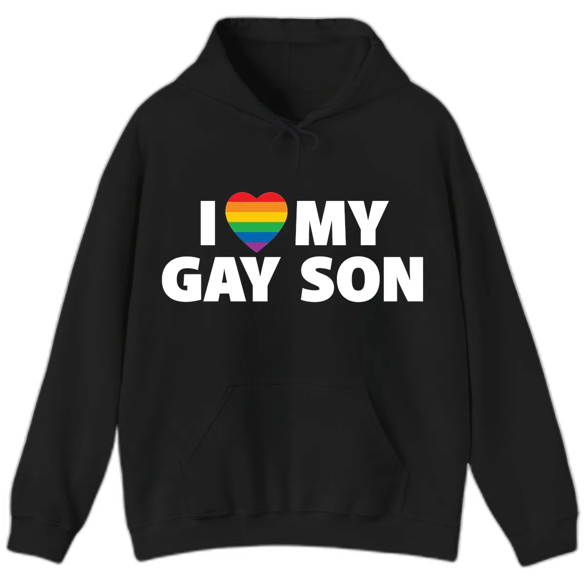 I Love My Gay Son Pride Heart Hoodie in Black