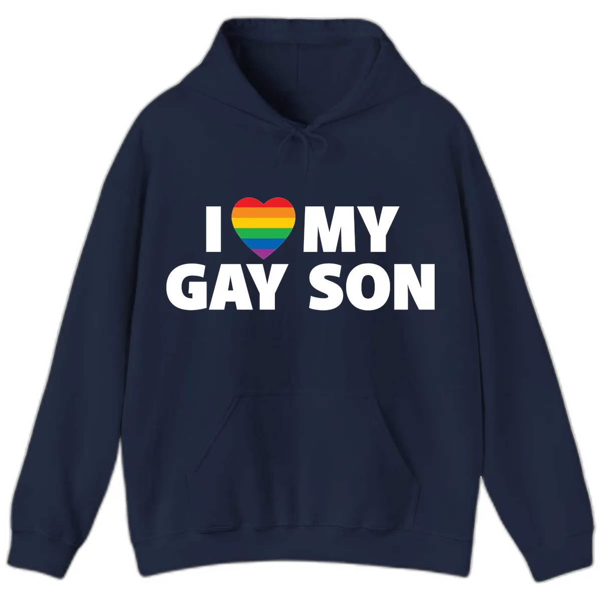 I Love My Gay Son Pride Heart Hoodie in Navy