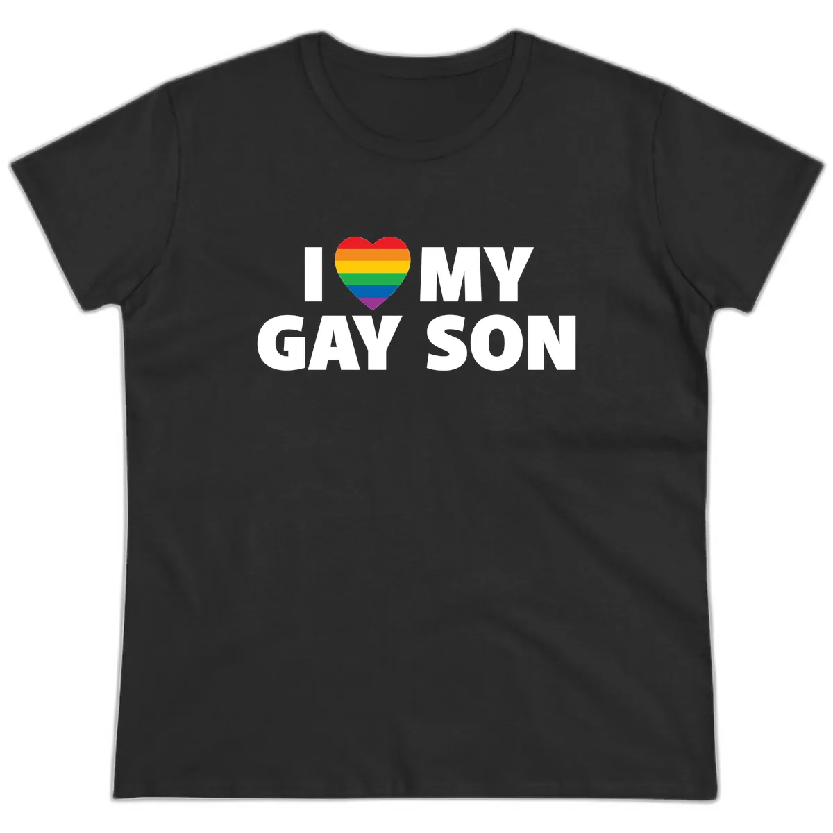 I Love My Gay Son Pride Heart Ladies Tee in Black