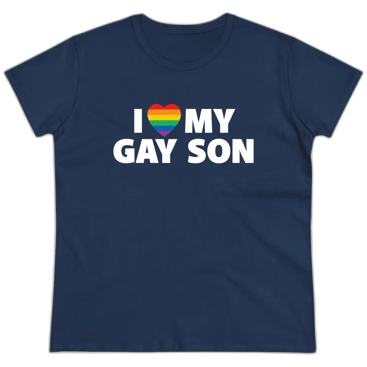 I Love My Gay Son Pride Heart Ladies Tee in Navy