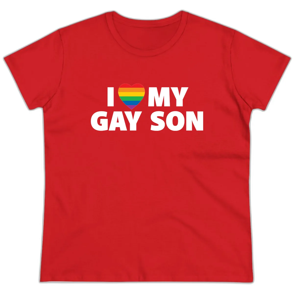 I Love My Gay Son Pride Heart Ladies Tee in Red