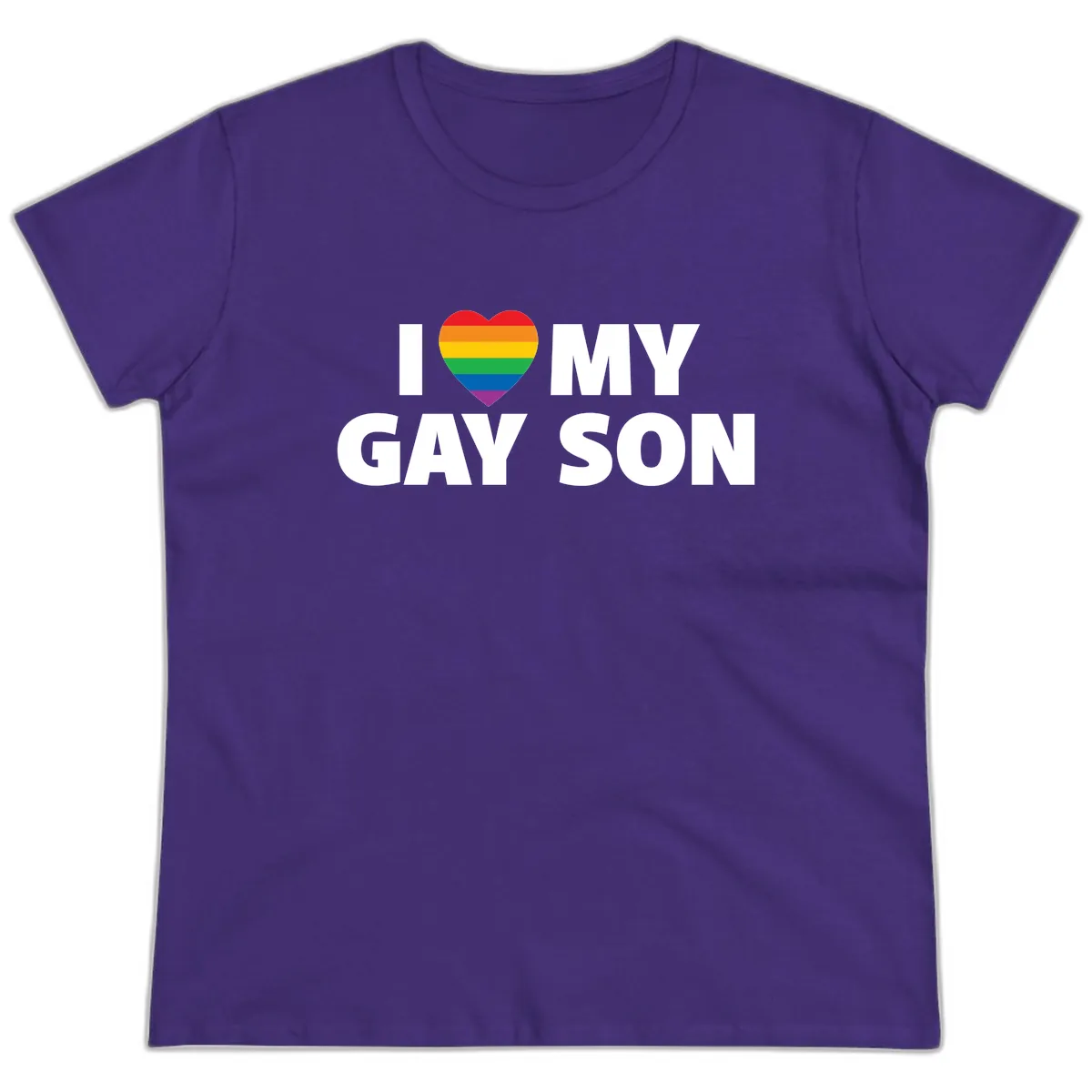 I Love My Gay Son Pride Heart Ladies Tee in Purple