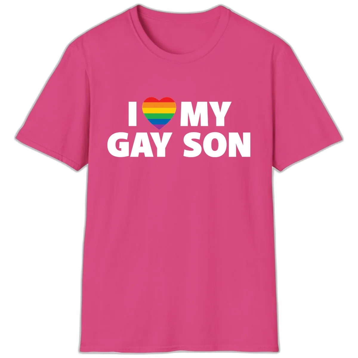 I Love My Gay Son Pride Heart T-Shirt in Heliconia