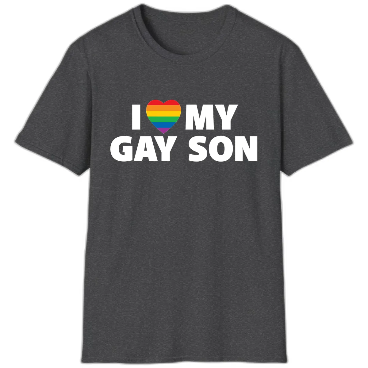 I Love My Gay Son Pride Heart T-Shirt in Dark Heather