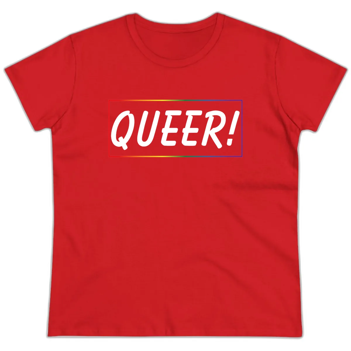 Queer Pride Rainbow Statement Ladies Tee in Red