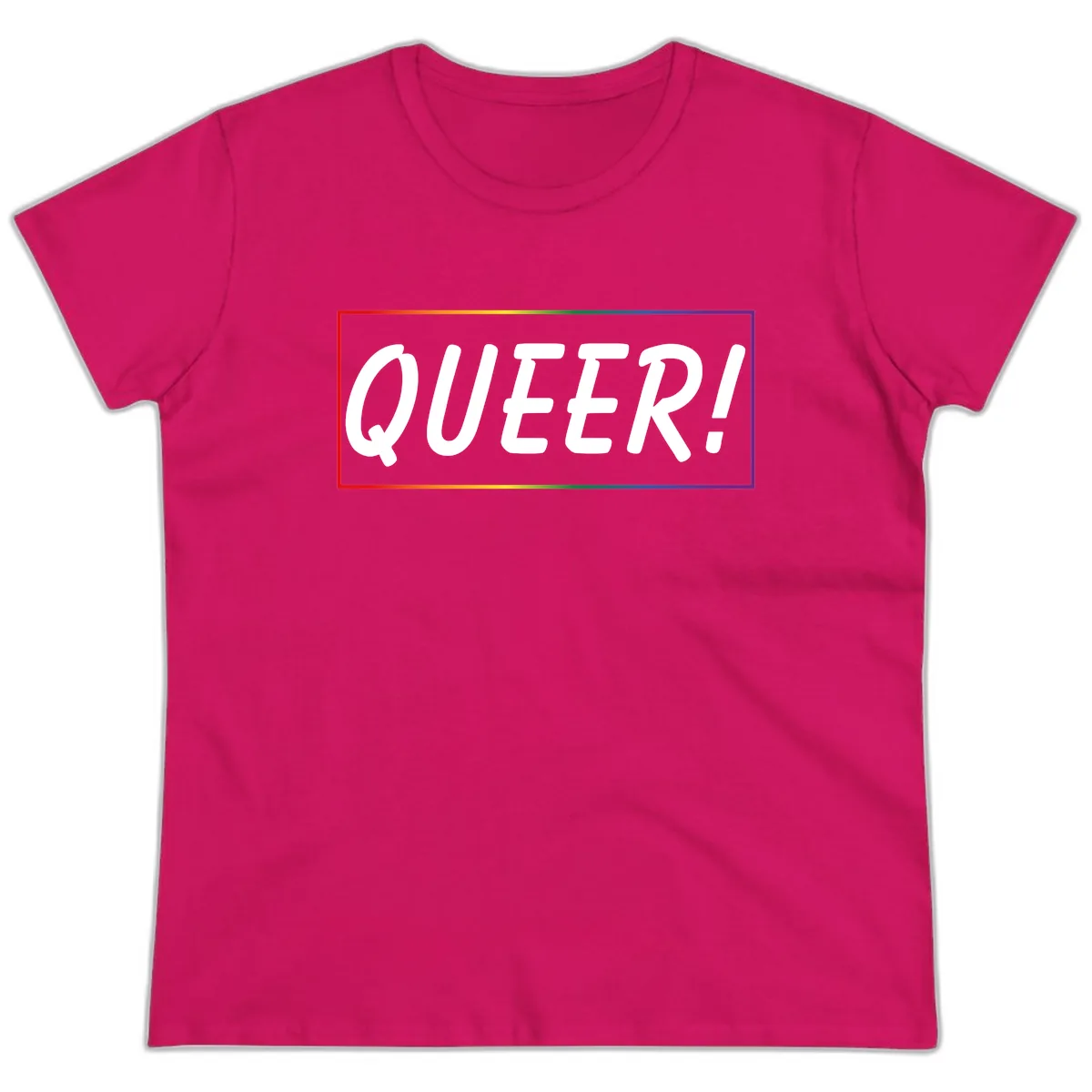 Queer Pride Rainbow Statement Ladies Tee in Heliconia