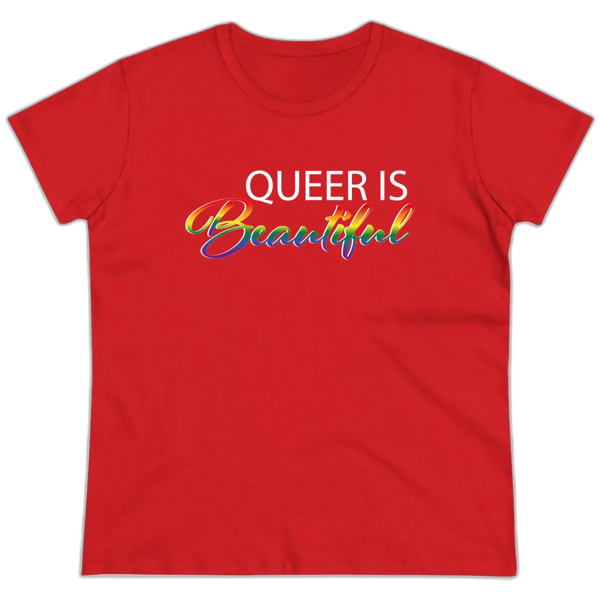Queer Is Beautiful Ladies Tee in Red