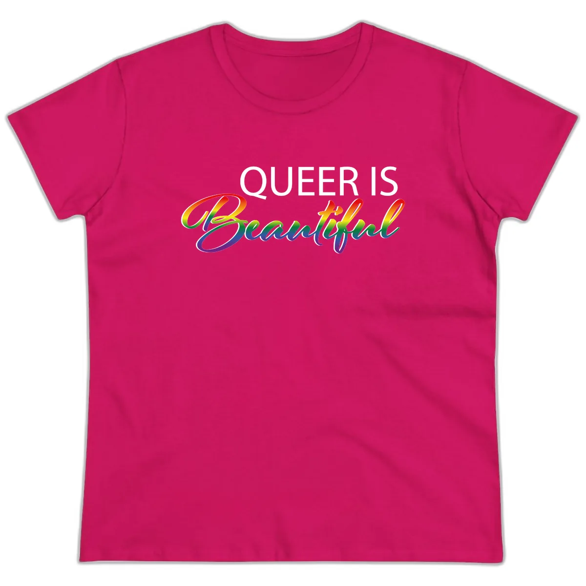 Queer Is Beautiful Ladies Tee in Heliconia