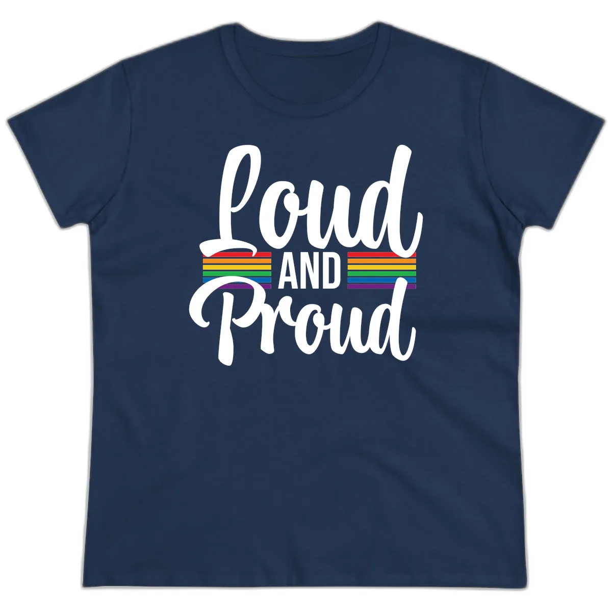 Loud And Proud Rainbow Pride Ladies Tee in Navy