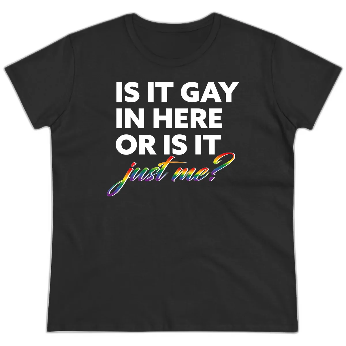 Is It Gay In Here Or Is It Me Ladies Tee in Black