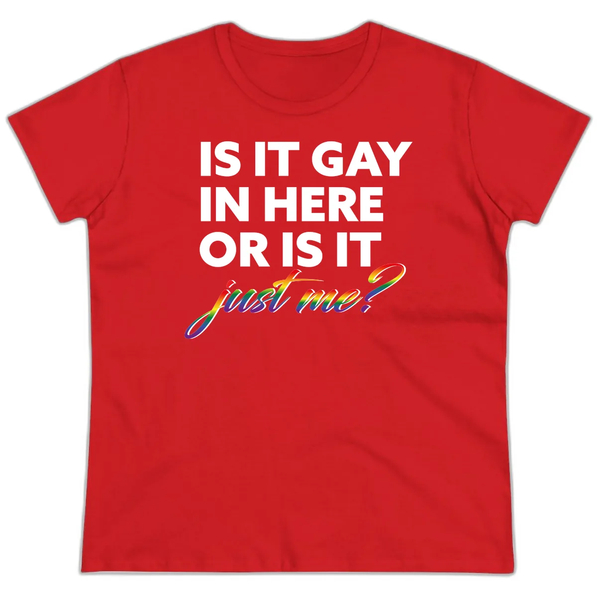 Is It Gay In Here Or Is It Me Ladies Tee in Red
