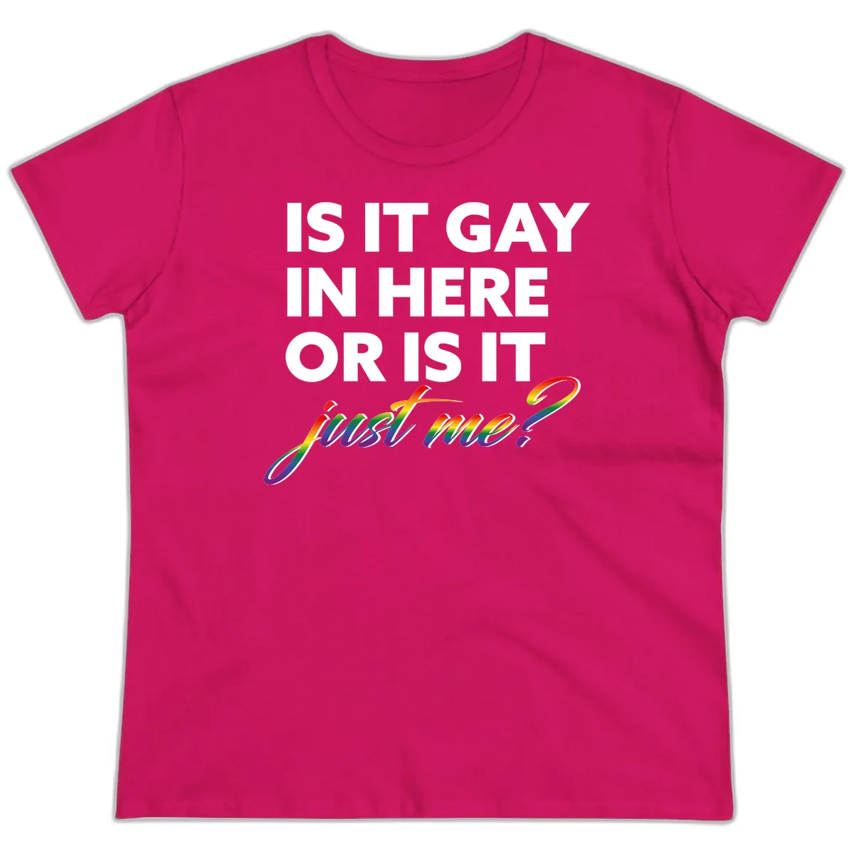 Is It Gay In Here Or Is It Me Ladies Tee in Heliconia