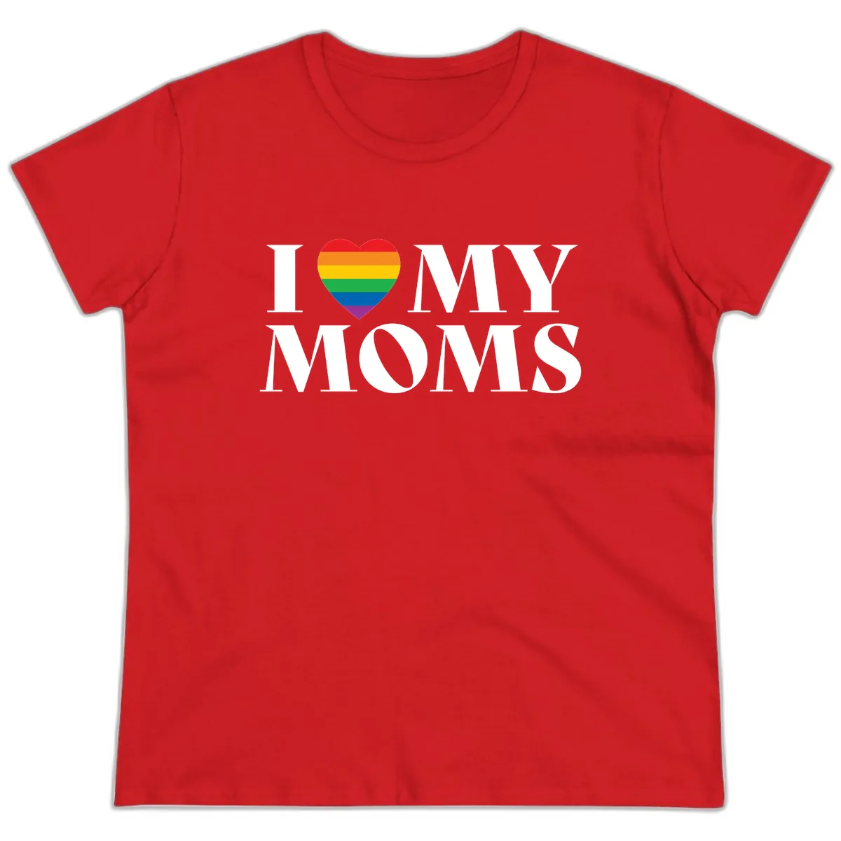 I Love My Moms Pride Ladies Tee in Red