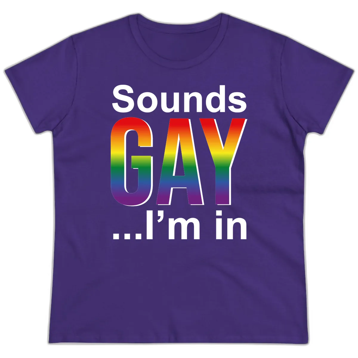 Sounds Gay I'm In Rainbow Pride Ladies Tee in Purple