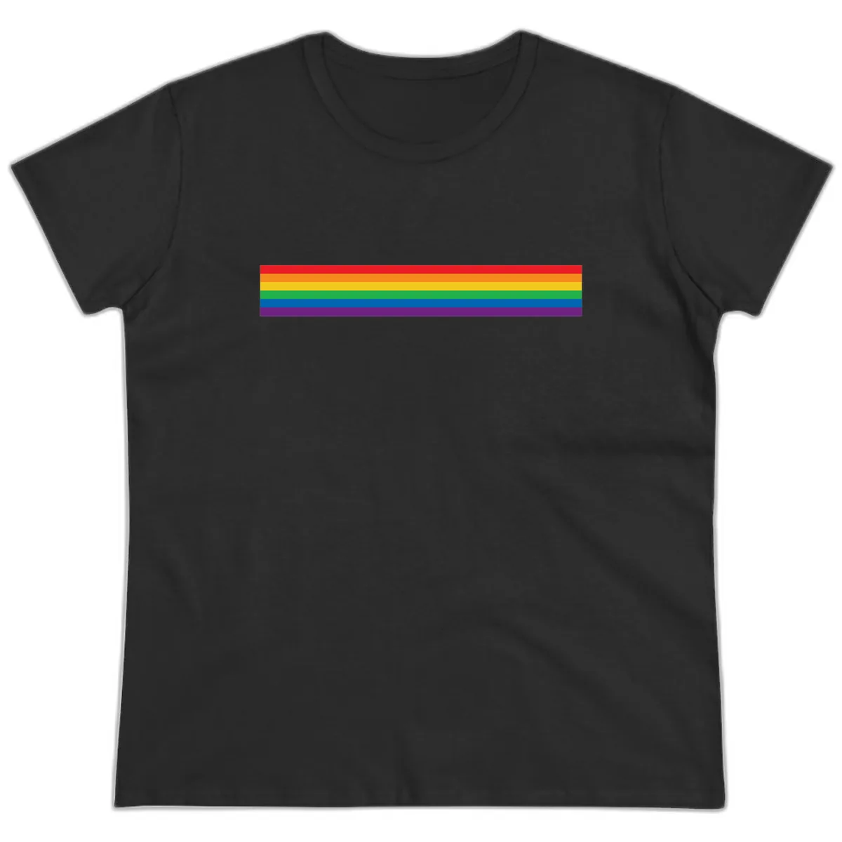 Rainbow Pride Flag Stripes Ladies Tee in Black