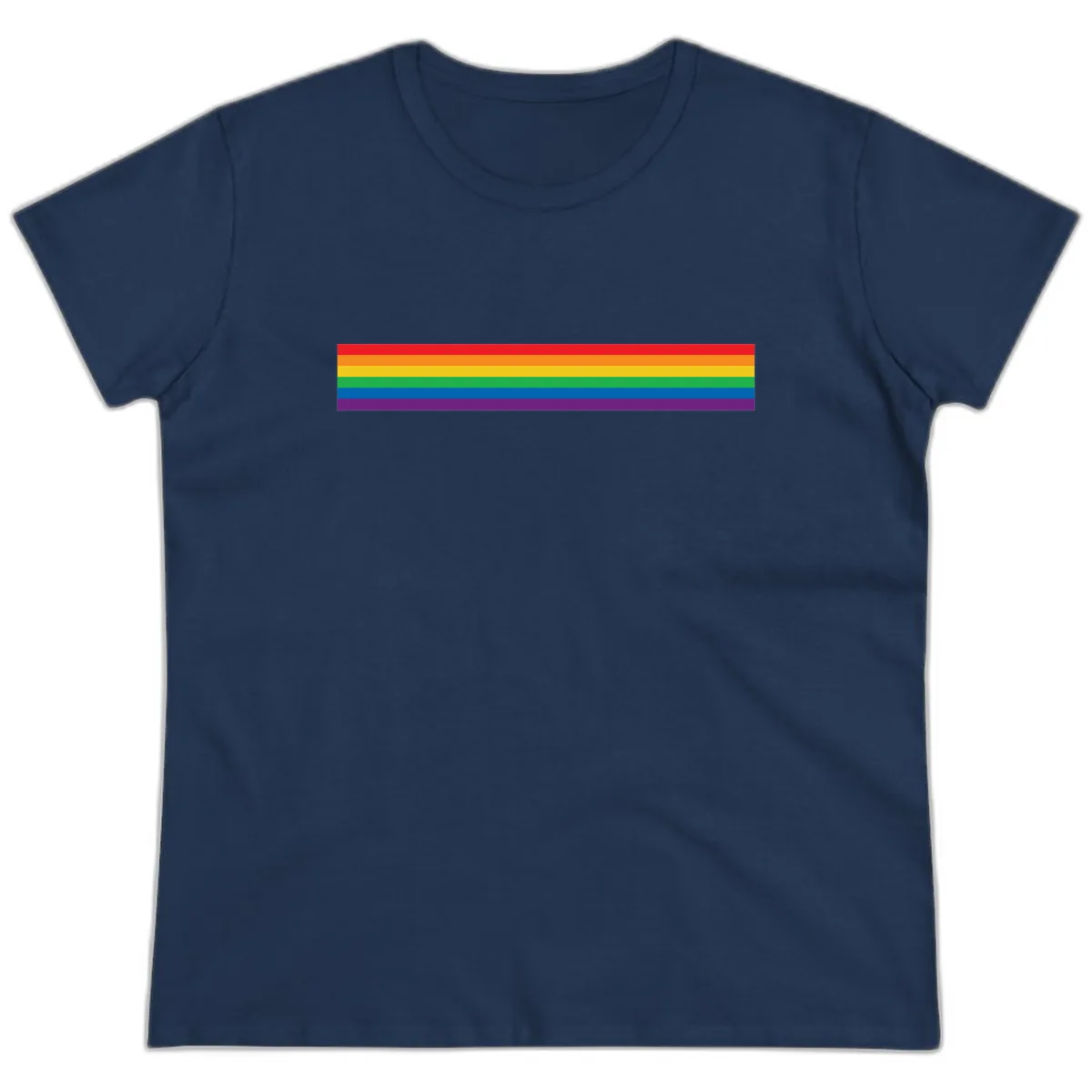 Rainbow Pride Flag Stripes Ladies Tee in Navy
