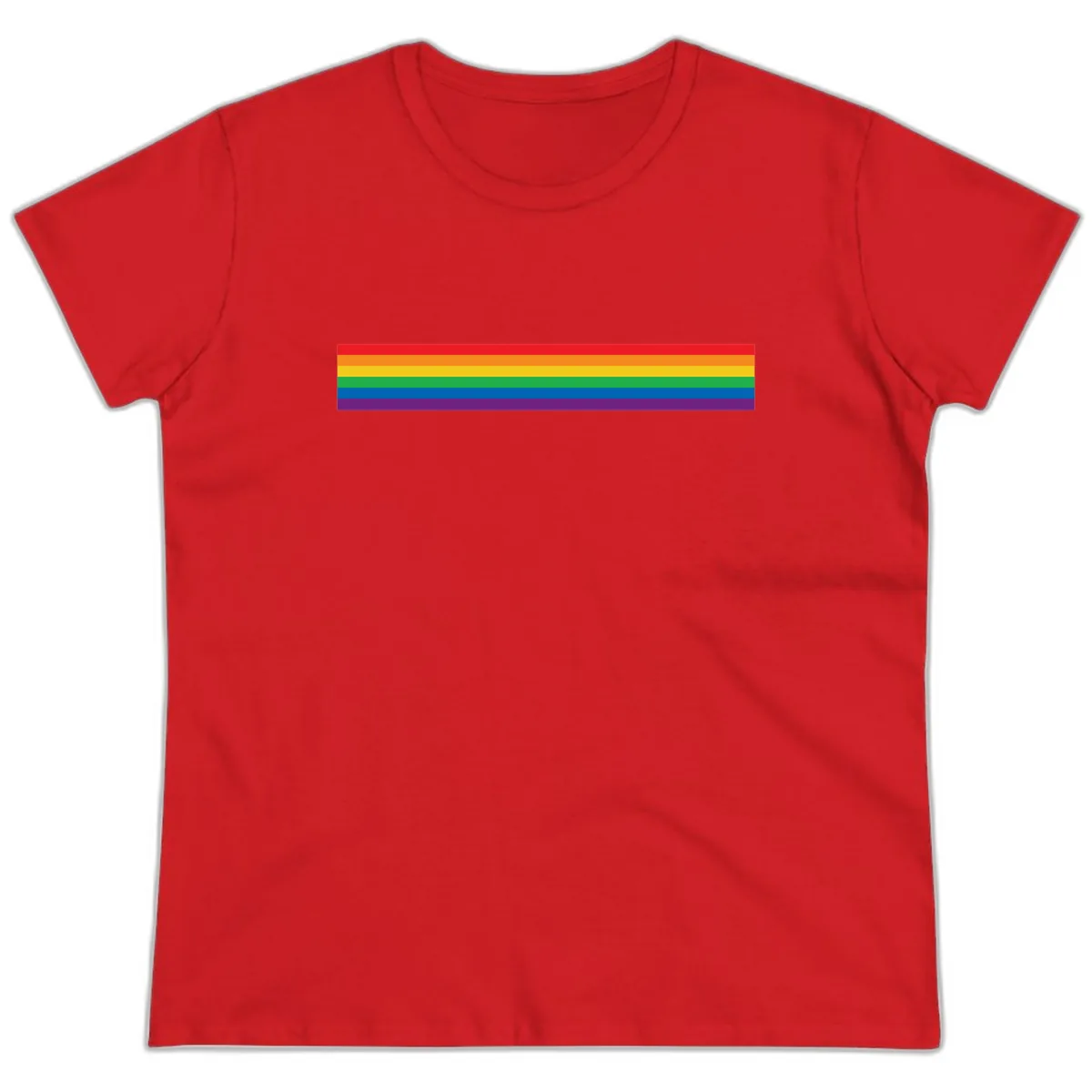 Rainbow Pride Flag Stripes Ladies Tee in Red