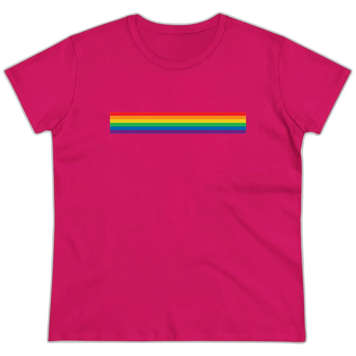 Rainbow Pride Flag Stripes Ladies Tee in Heliconia