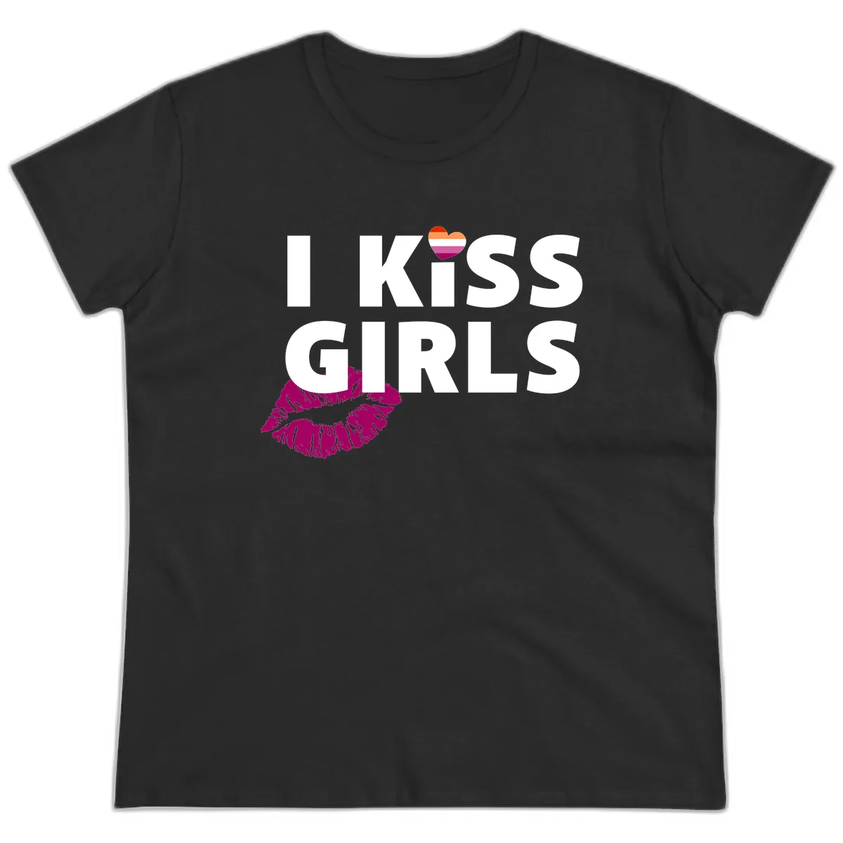 I Kiss Girls Ladies Tee in Black