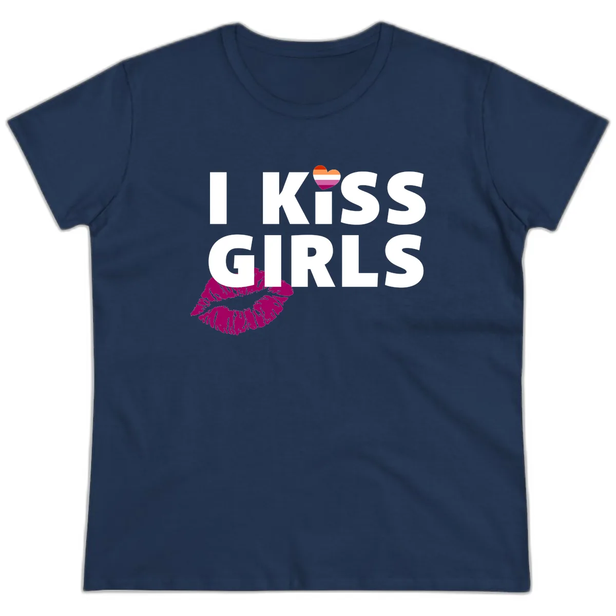 I Kiss Girls Ladies Tee in Navy