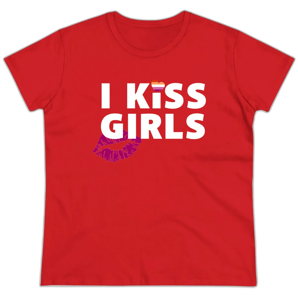I Kiss Girls Ladies Tee in Red