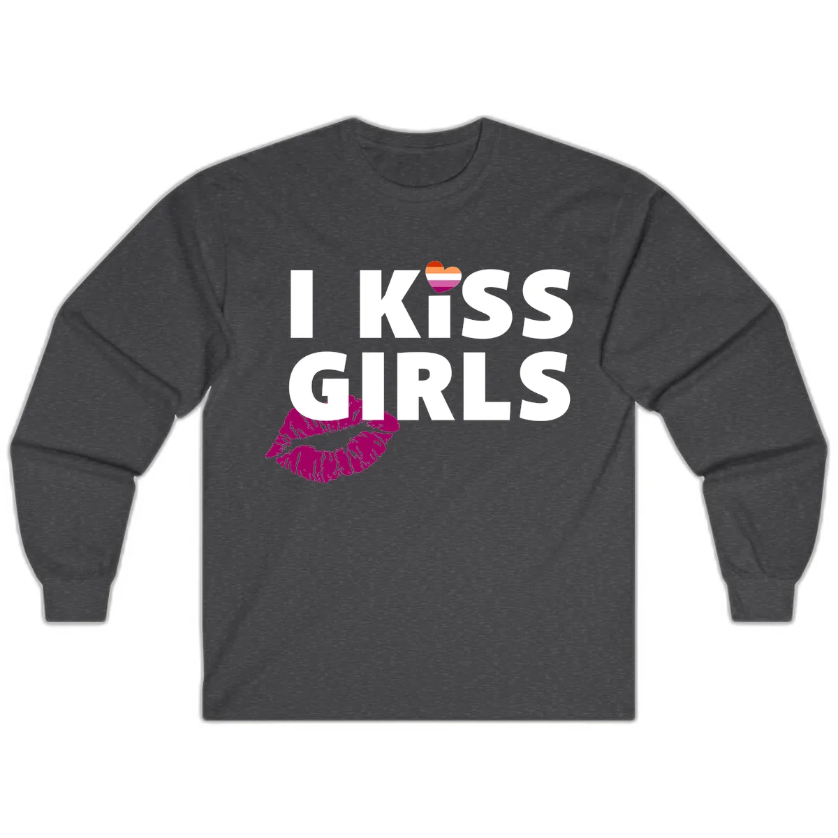 I Kiss Girls Long Sleeve in Dark Heather
