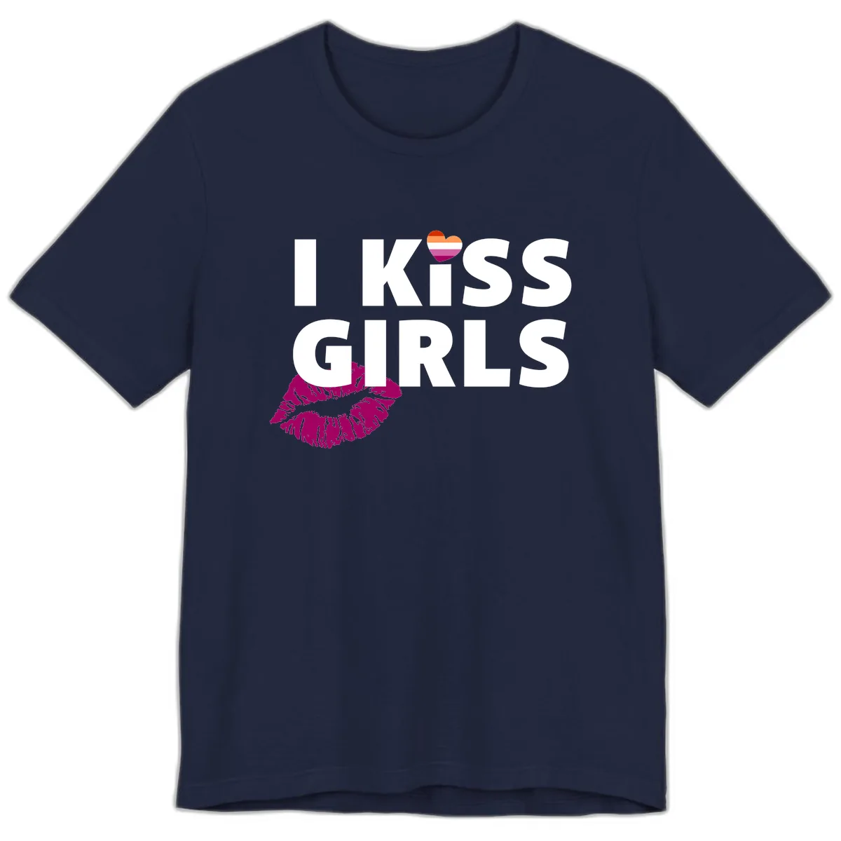 I Kiss Girls Premium T-Shirt in Navy