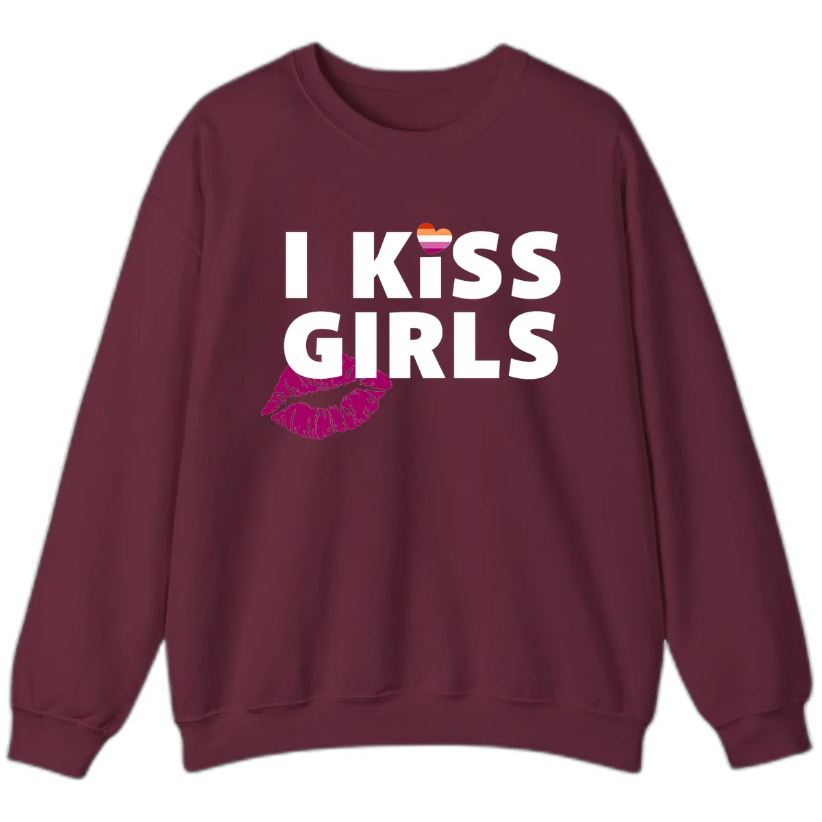 I Kiss Girls Sweatshirt in Maroon