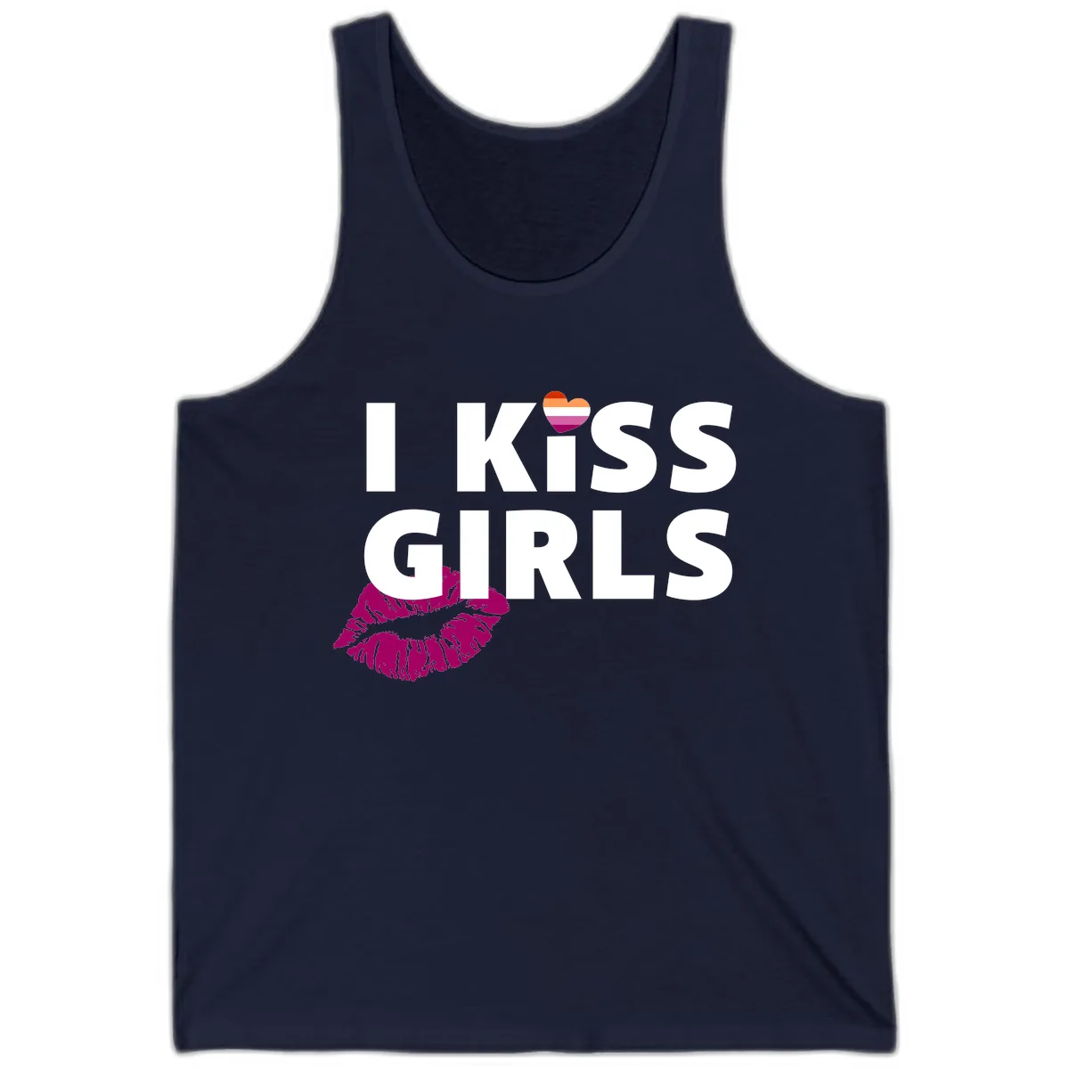 I Kiss Girls Tank in Navy