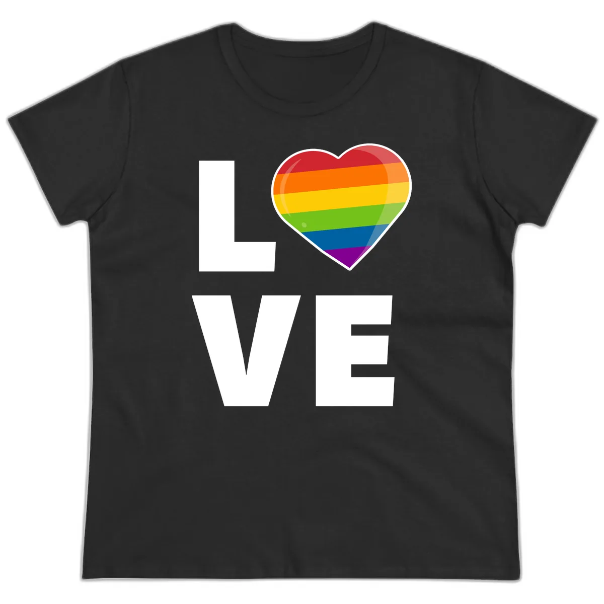 Love Is Love Rainbow Heart Ladies Tee in Black