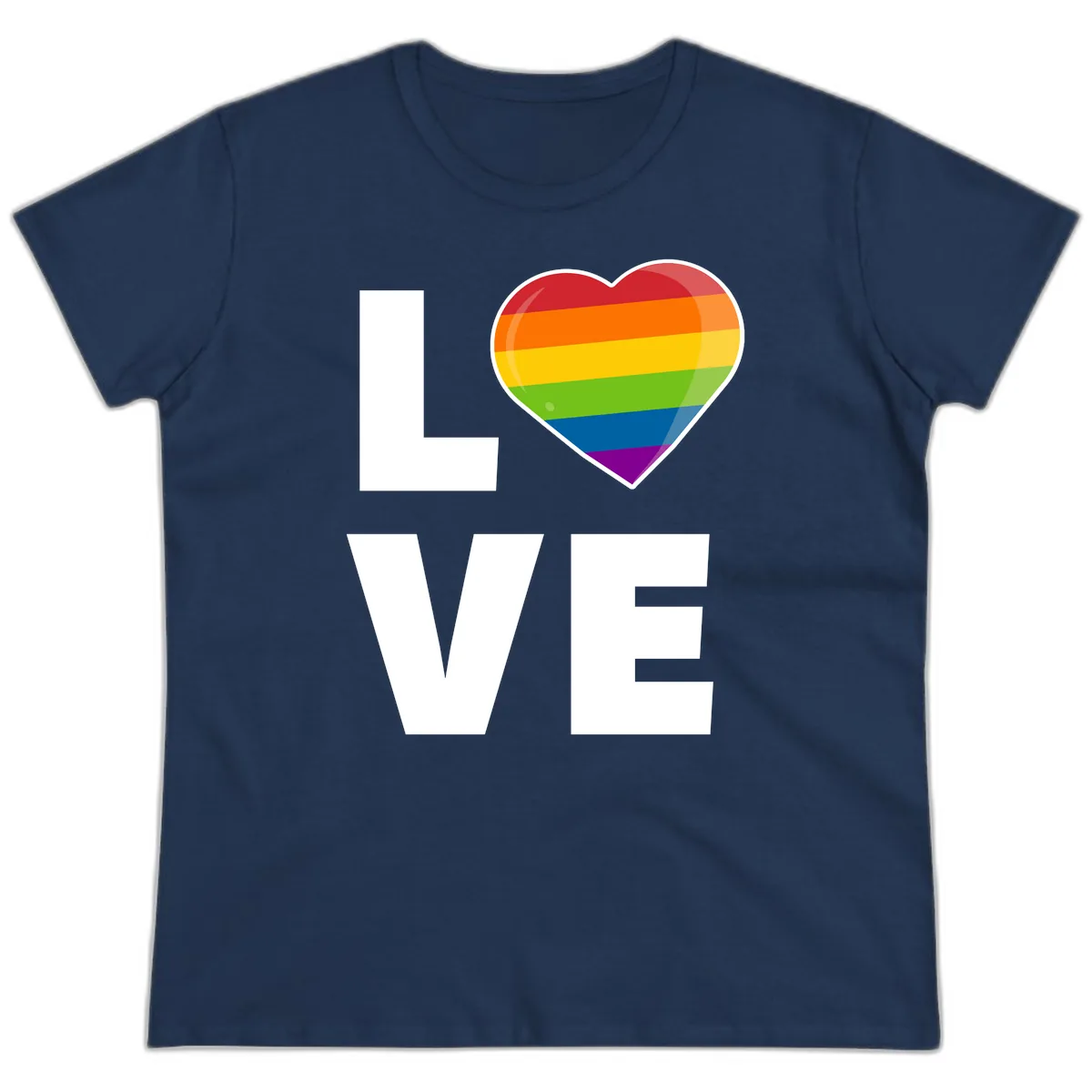 Love Is Love Rainbow Heart Ladies Tee in Navy