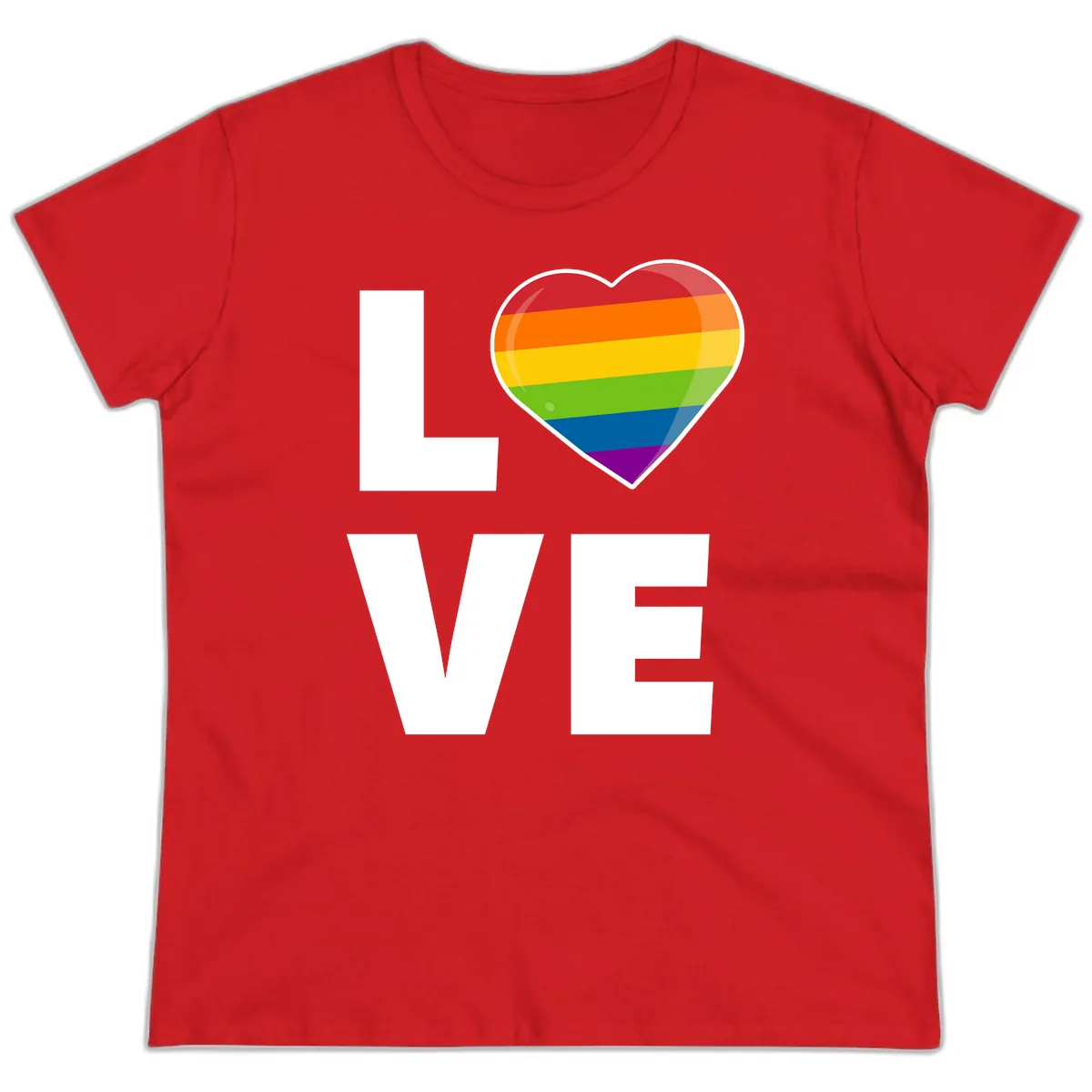 Love Is Love Rainbow Heart Ladies Tee in Red