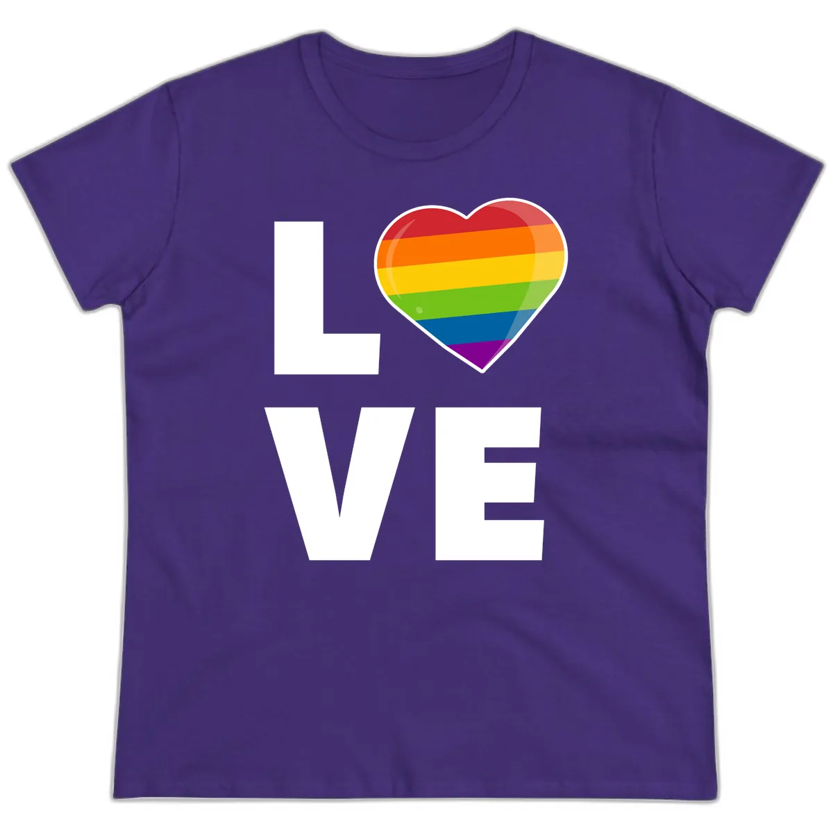 Love Is Love Rainbow Heart Ladies Tee in Purple