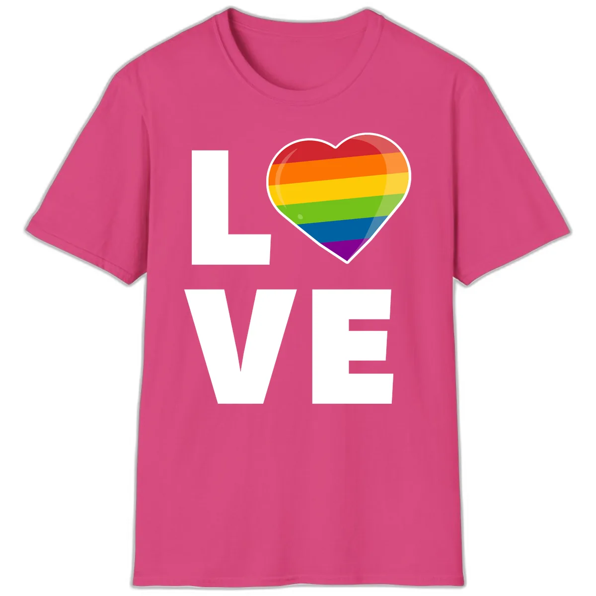 Love Is Love Rainbow Heart T-Shirt in Heliconia