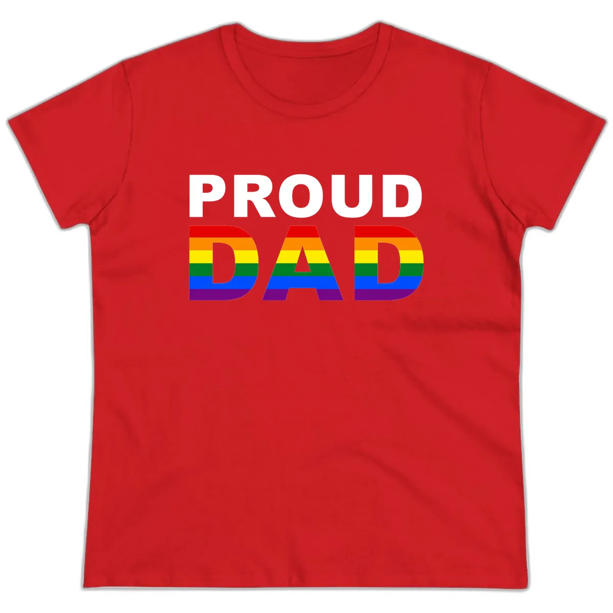 Proud Dad Rainbow Pride Ladies Tee in Red