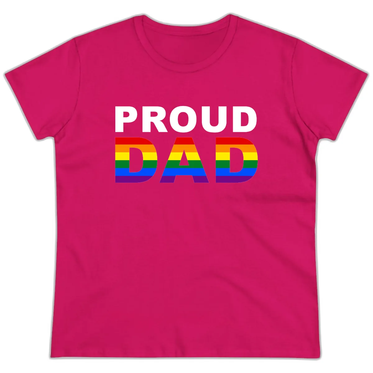 Proud Dad Rainbow Pride Ladies Tee in Heliconia