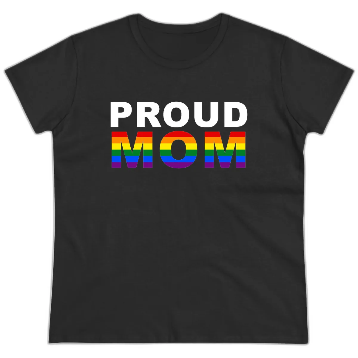 Proud Mom Pride Flag Ladies Tee in Black