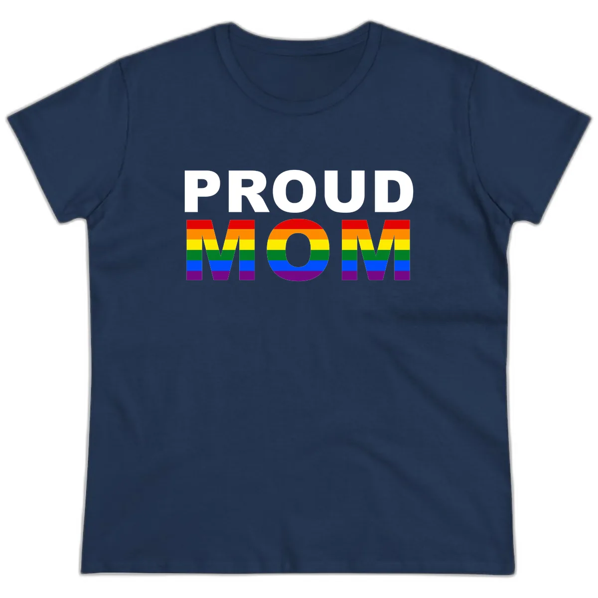 Proud Mom Pride Flag Ladies Tee in Navy