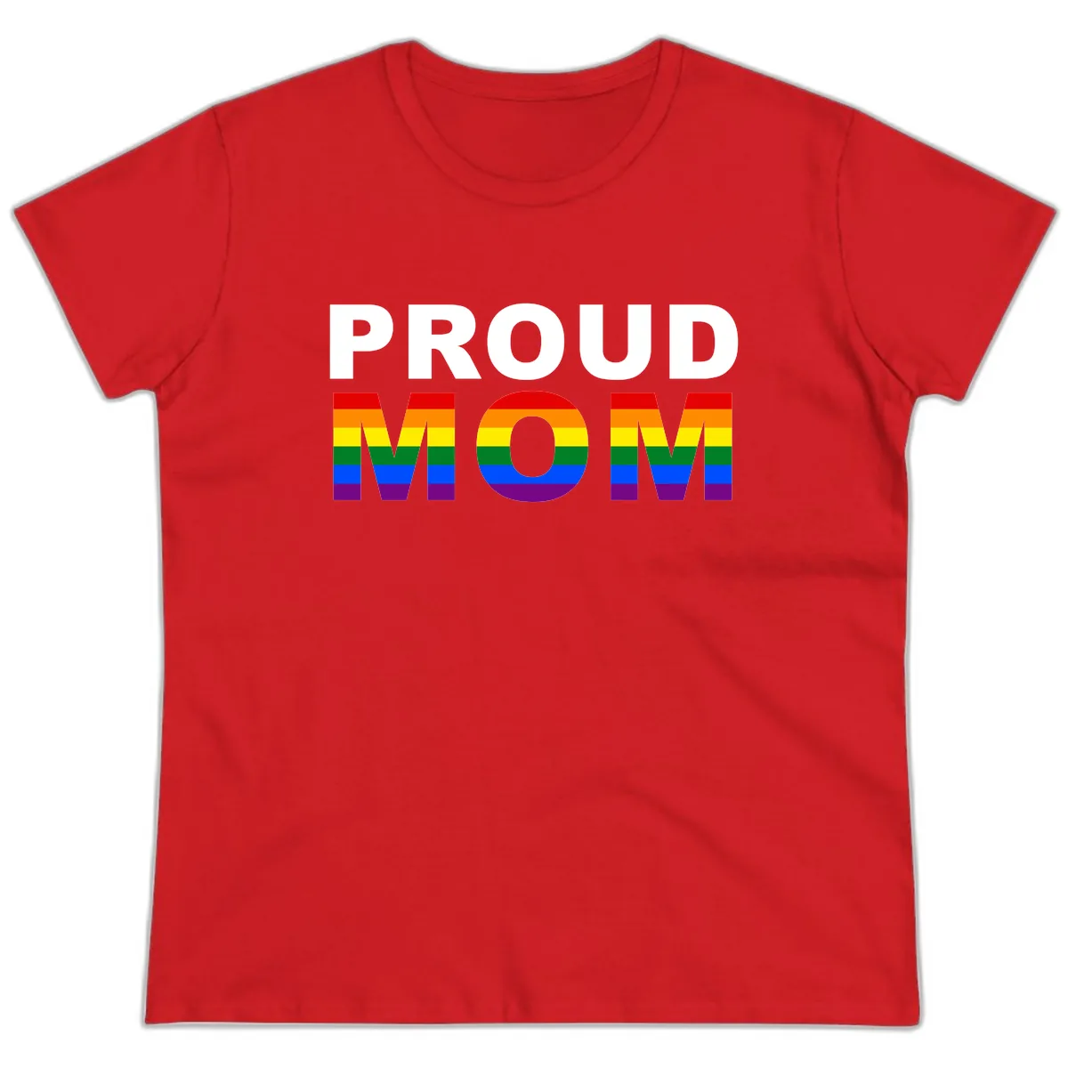 Proud Mom Pride Flag Ladies Tee in Red