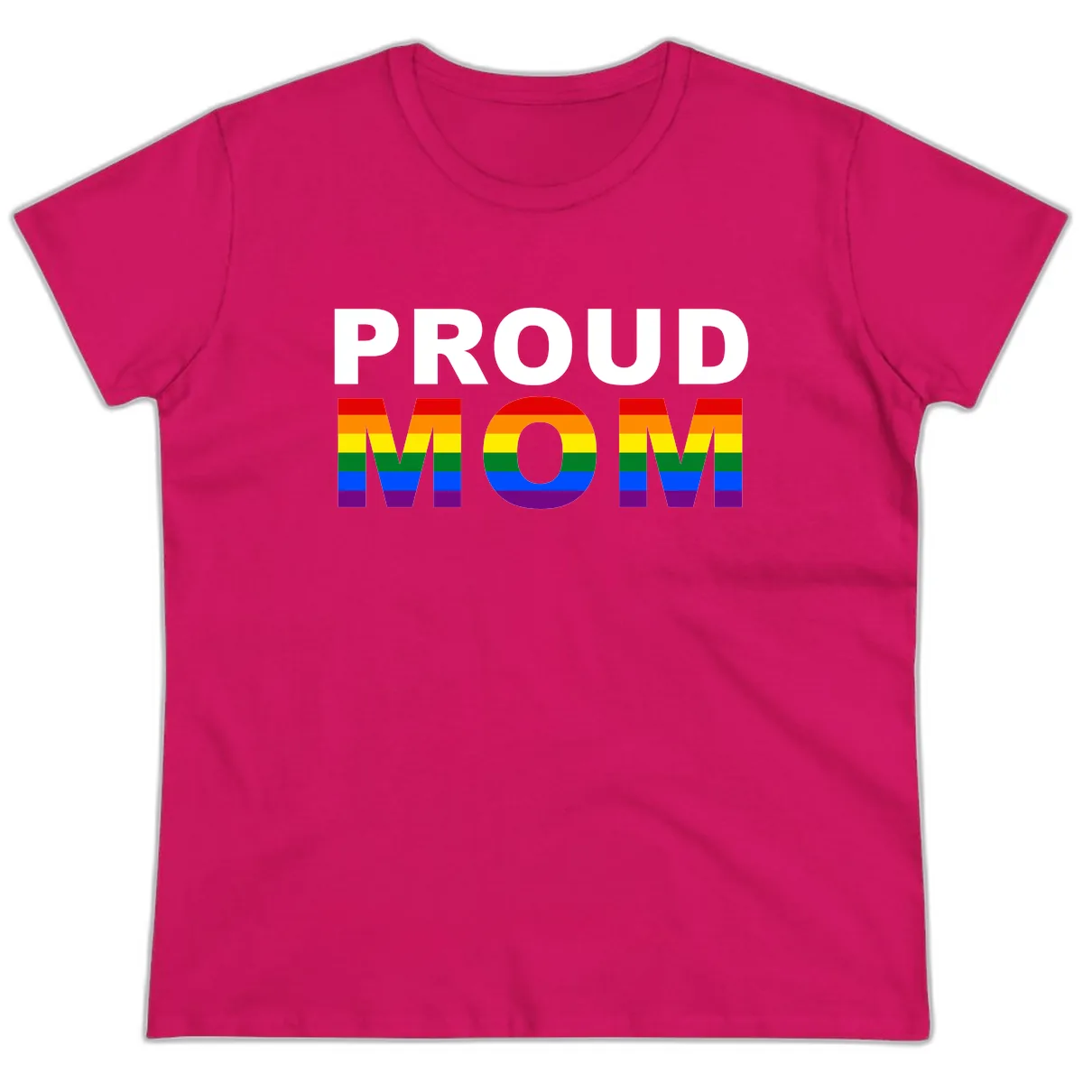 Proud Mom Pride Flag Ladies Tee in Heliconia
